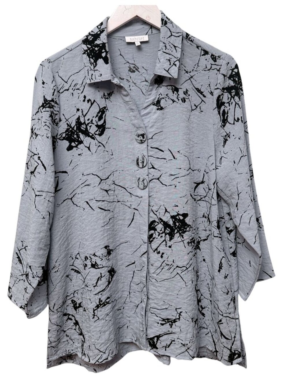 HABITAT Tunic Top Medium Slate Blue Artsy Button Front Modern Lagenlook Blouse